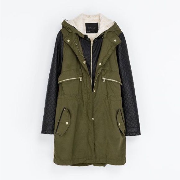 Zara Combination Parka w. Faux Leather Sleeves - Picture 4 of 8